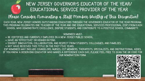  Governor's Educator of the Year Nomination 2025 - Due November 24th at 3:30 p.m.